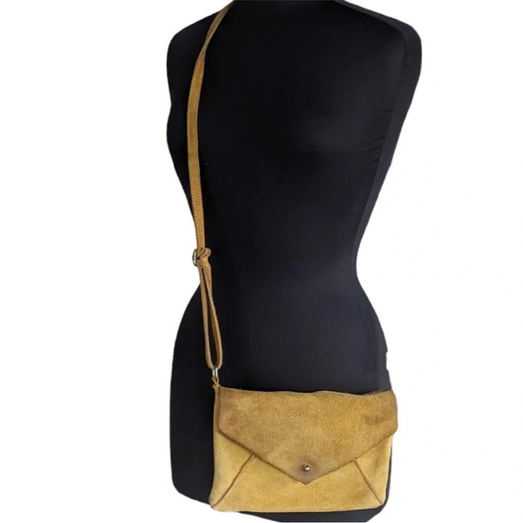 Free people genuine suede leather envelope style bag adjustable strap yellow - Picture 2 of 15
